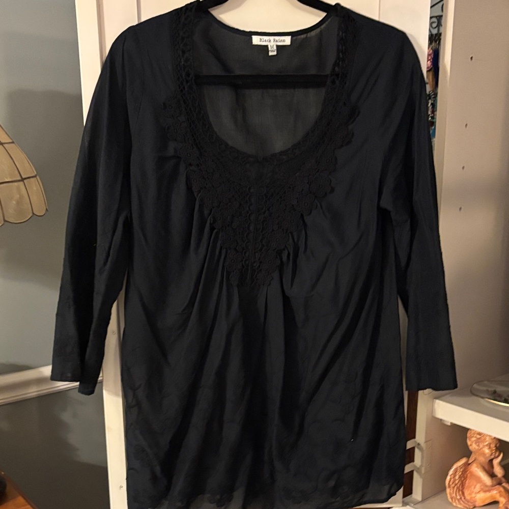 Black Rainn Navy Blouse with Lace Detail